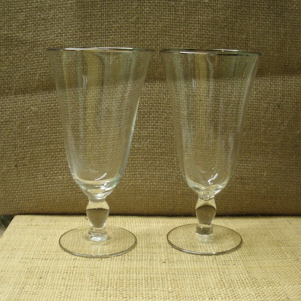 Vintage Fostoria Wine Water Stem Glasses sterling silver trim